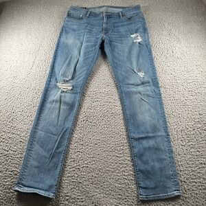 Abercrombie & Fitch Jeans Mens 34x32 Langdon Slim Distressed Light Blue Stretch